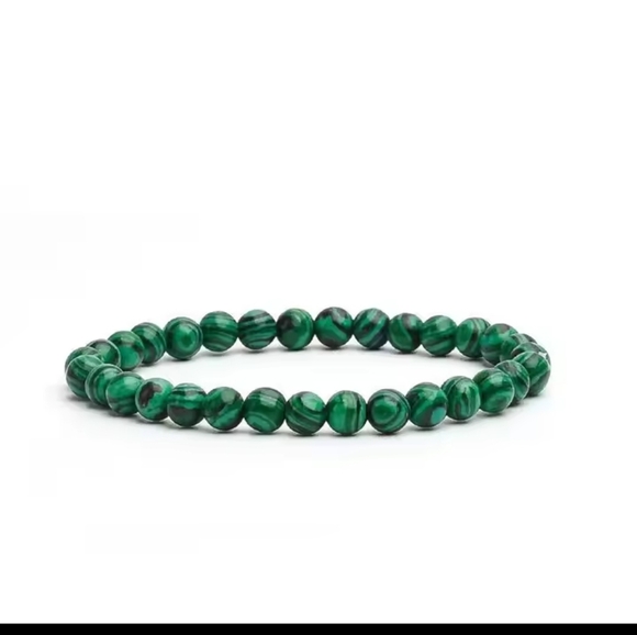 Men's Bracelet Beaded Malachite Stone 6mm Jewelry Green New F17 - Picture 1 of 1